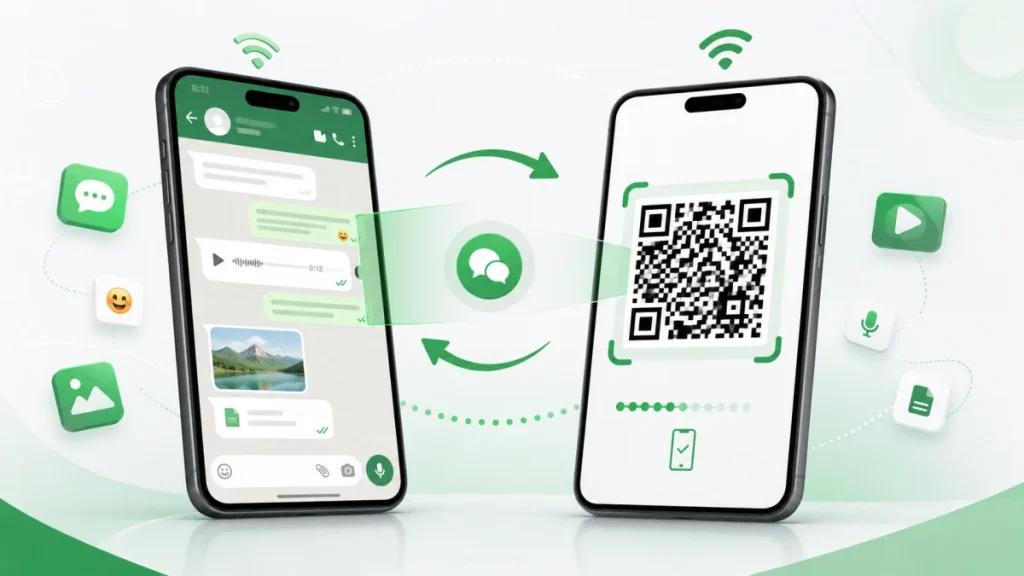 انتقال چت واتساپ با کد QR بین دو گوشی از طریق WiFi